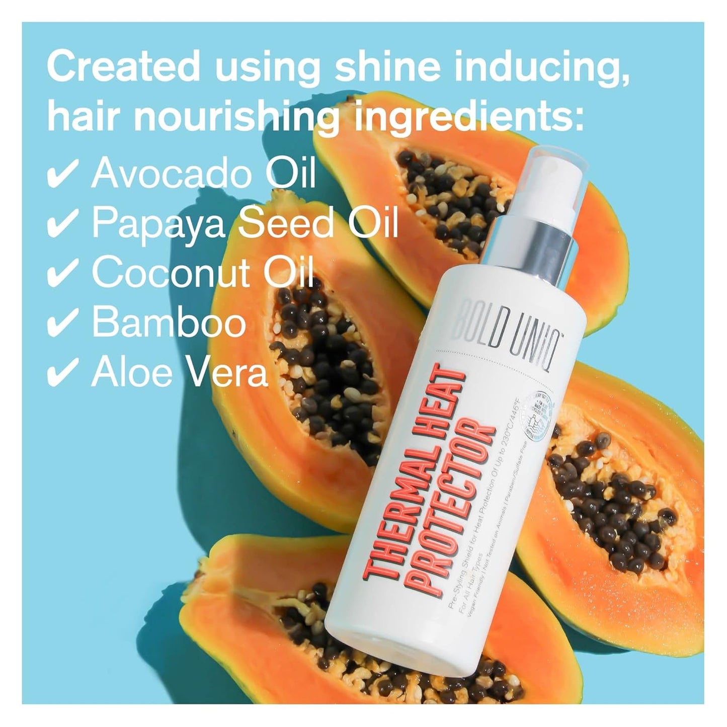 Heat Protectant Spray For Hair - Thermal Shield Up To 450ºF | Lightweight, Sulfate & Paraben Free - 5.9 Fl Oz