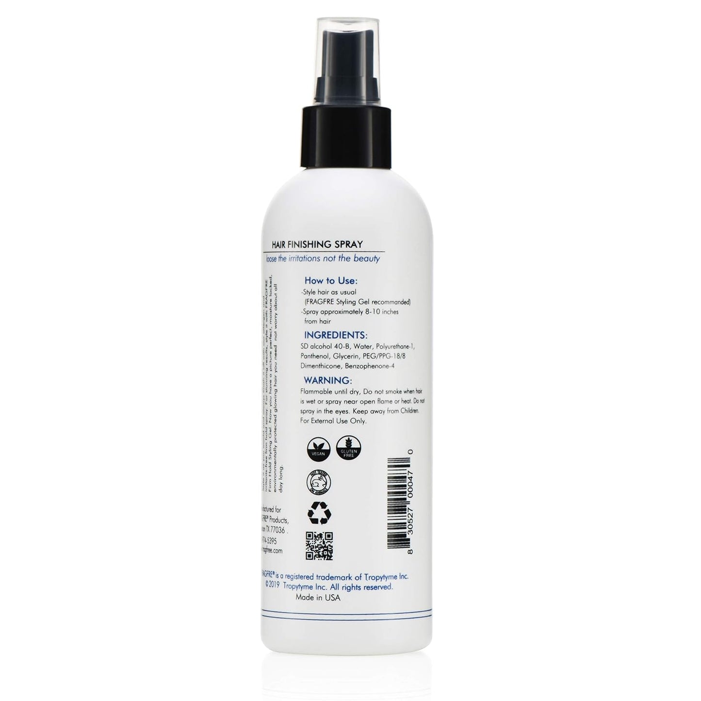 Hair Finishing Spray - Firm Hold, Fragrance-Free, Hypoallergenic | 8 oz, Vegan, Paraben-Free, Sensitive Skin