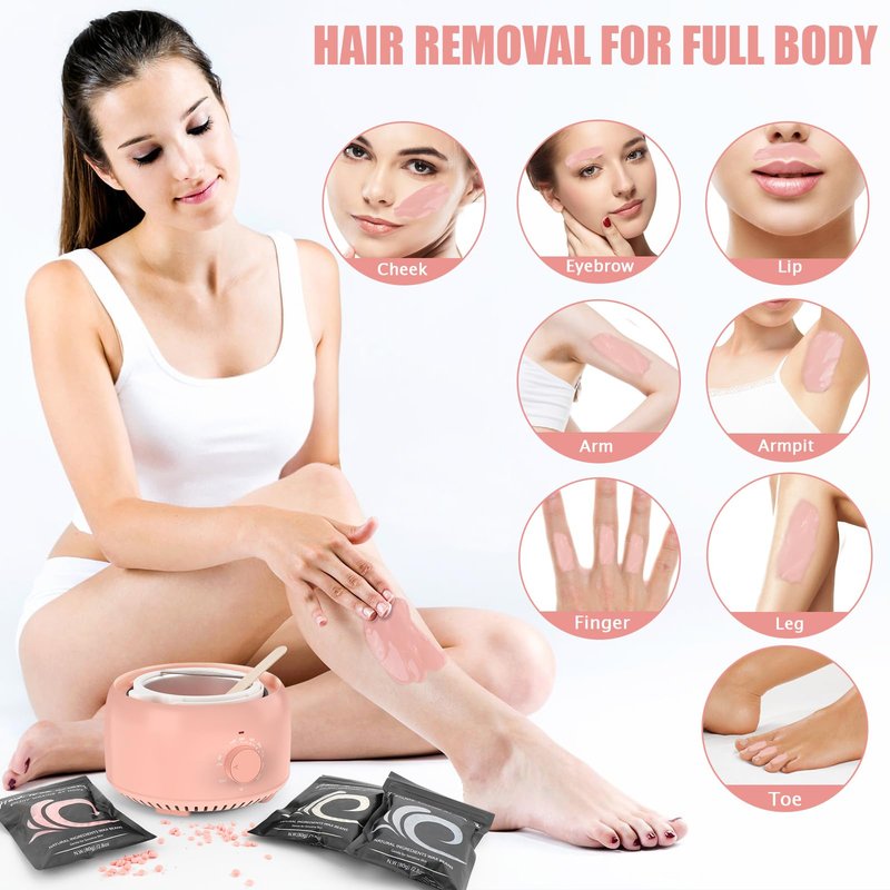 TIKESI Waxing Kit - Wax Warmer for Hair Removal, Hard Wax Kit with 14oz 5 Bags Hard Wax Beans for Full Body, Legs, Face, Eyebrows, Bikini, Brazilian Waxing Kit for Women Men