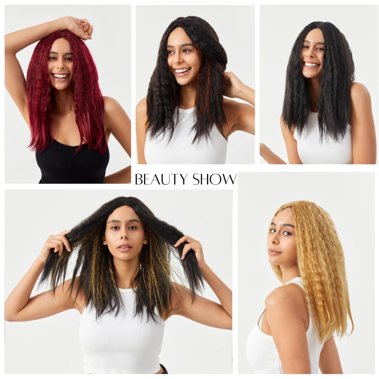 BrittyHair Yaki Straight Corn Silk Wig 18 Inch Yaki Crimped Waves Synthetic Yaki Wigs for Black Women Wear And Go Glueless Wig (#1B Natural Black, 18 Inch)