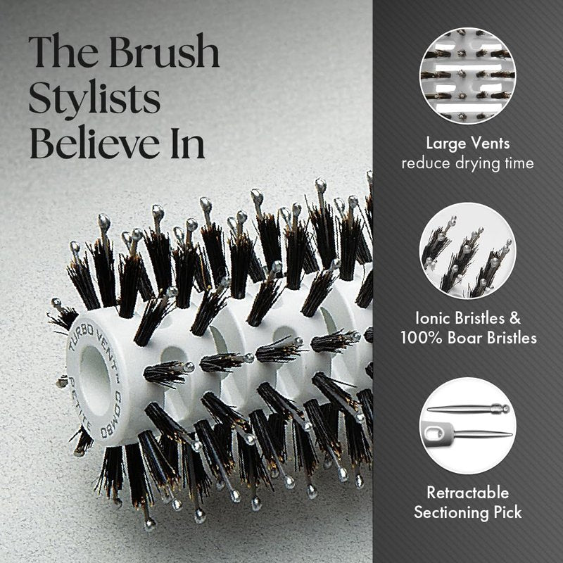 Olivia Garden Ceramic + Ion Turbo Vent Combo Hair Brush - Not Electrical - Ionic and 100% Boar Bristles - Professional Round Blowout Brush for Normal to Thick Hair