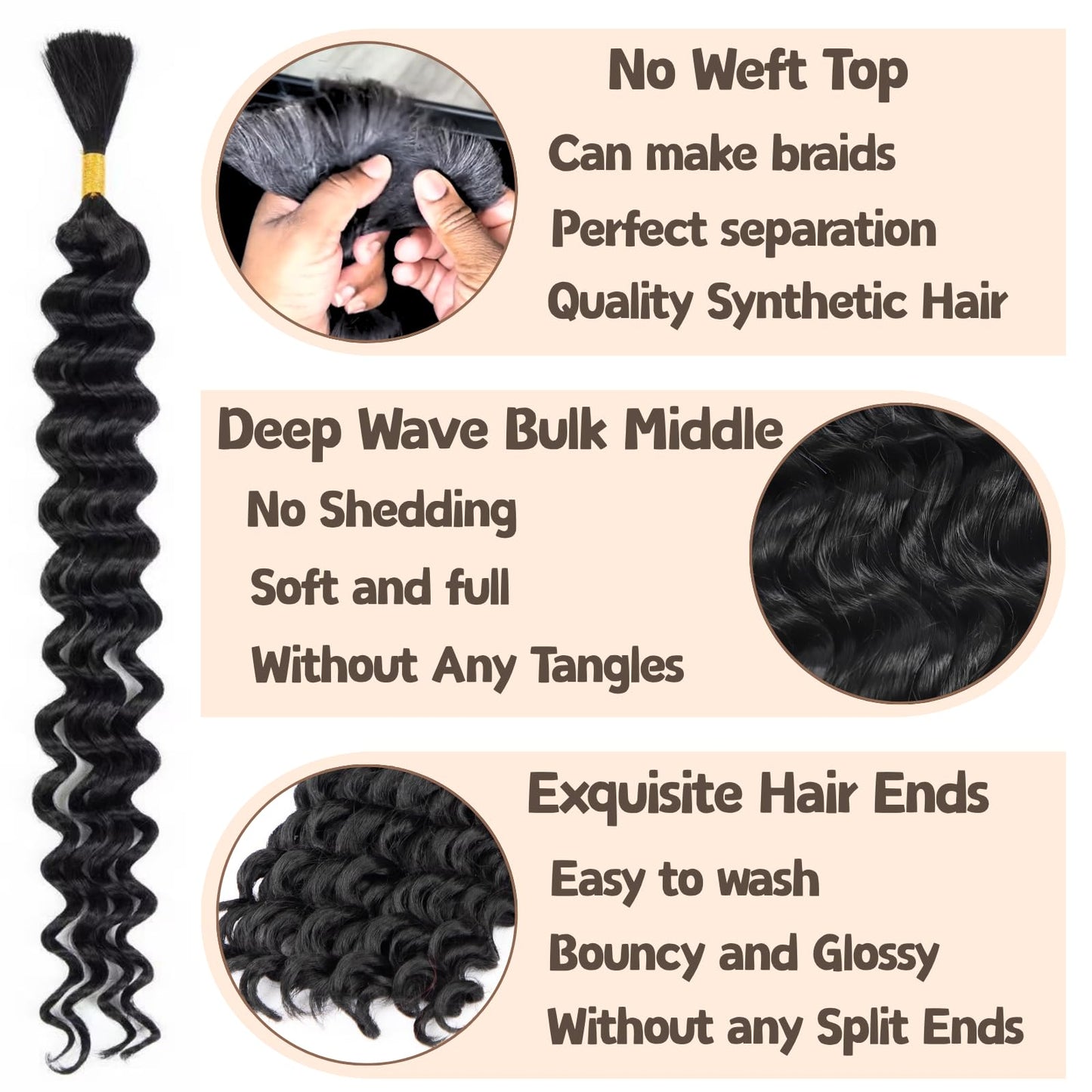 Boho Hair for Braiding, 6 Bundles 24 Inch Deep Wave Bulk for Boho Braids No Weft 200G Curly Bohemian Wet and Wavy Braiding Hair Extensions,(1B/grey#)