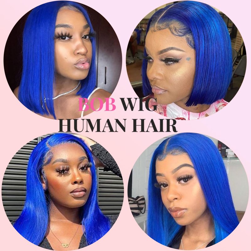 Valiilo 16 Inch Blue Bob Wig Human Hair 13x4 HD Lace Front Wigs Human Hair Pre Plucked with Baby Hair Glueless Bob Wig Human Hair 180% Density