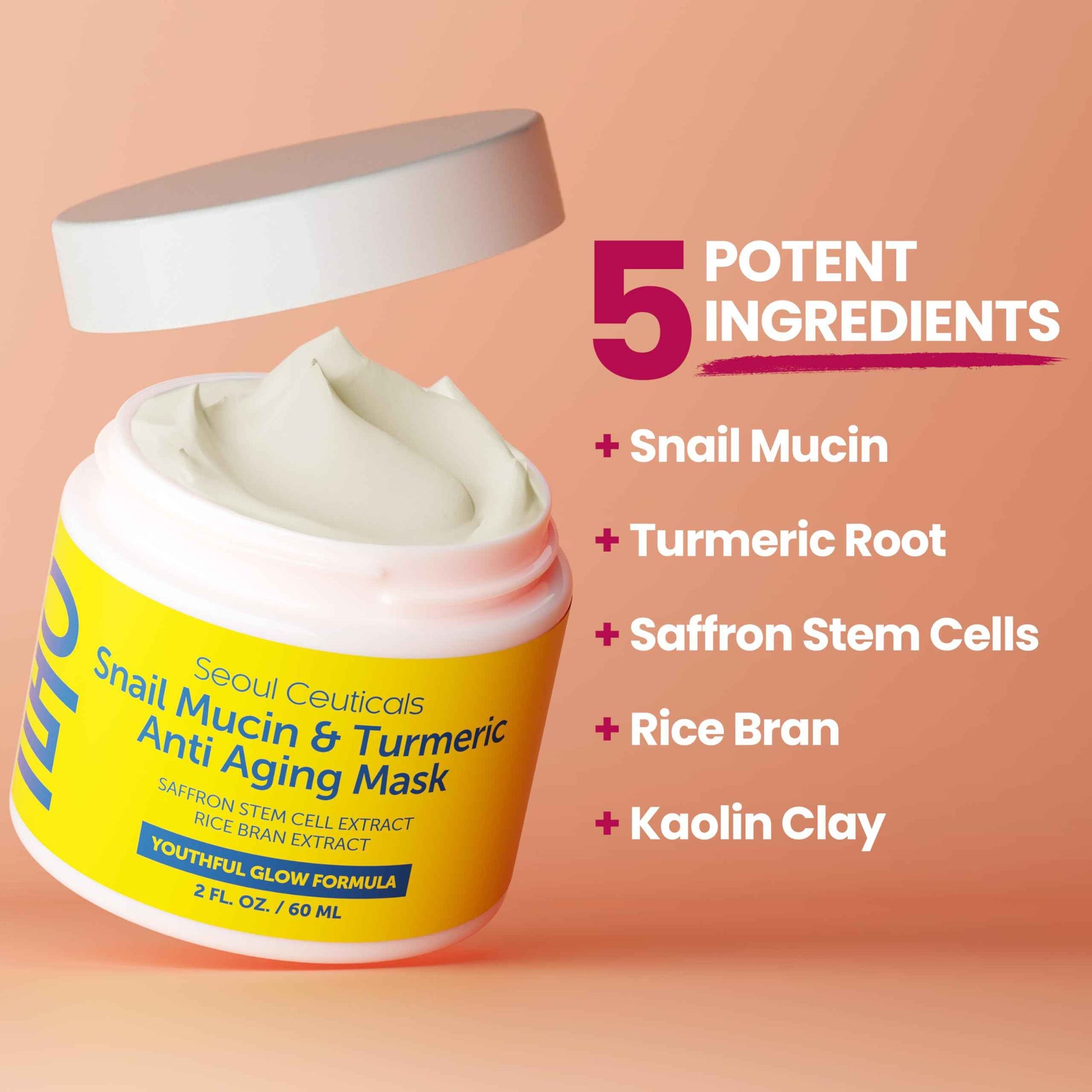 SeoulCeuticals Korean Face Mask Skin Care - Snail Mucin Turmeric Mask for Face – Cruelty Free K Beauty Anti Aging Face Mask for Healthy, Youthful Glow 2oz