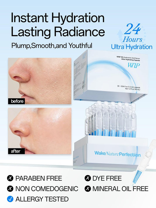 WNP Ultra Hydrating Serum 3% Hyaluronic Acid Smoother Skin|Pre-makeup SkinCare|Anti-Aging serum for face Single-Use Vials Skincare|for Sensitive skin|4D Hyaluronic Acid (60 vials)