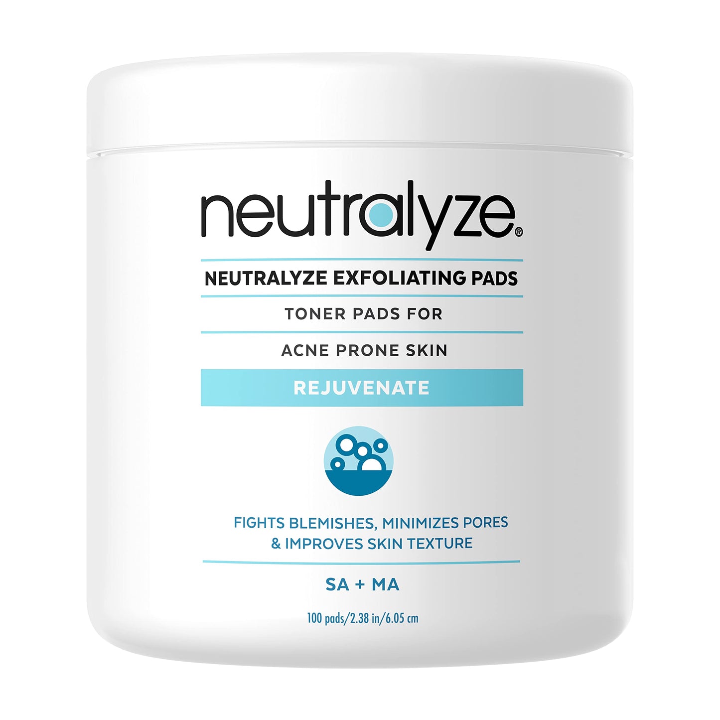 Neutralyze Acne Pads with DuoClear Acid System — 1% Salicylic + 1% Mandelic Dual-Textured Exfoliating Toner Pads for Face, Back & Body — Fragrance-Free, Low-Alcohol — Step 2 (100 ct)