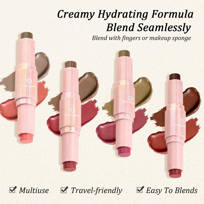 Color Nymph Blush Contour Stick, Cream Blush & Contour Matte Texture Double-end Stick Multiuse Blusher with Butter Bronzer For Cheeks Eyes Lip Vegan & Cruelty-Free - 03# Morocco Plum