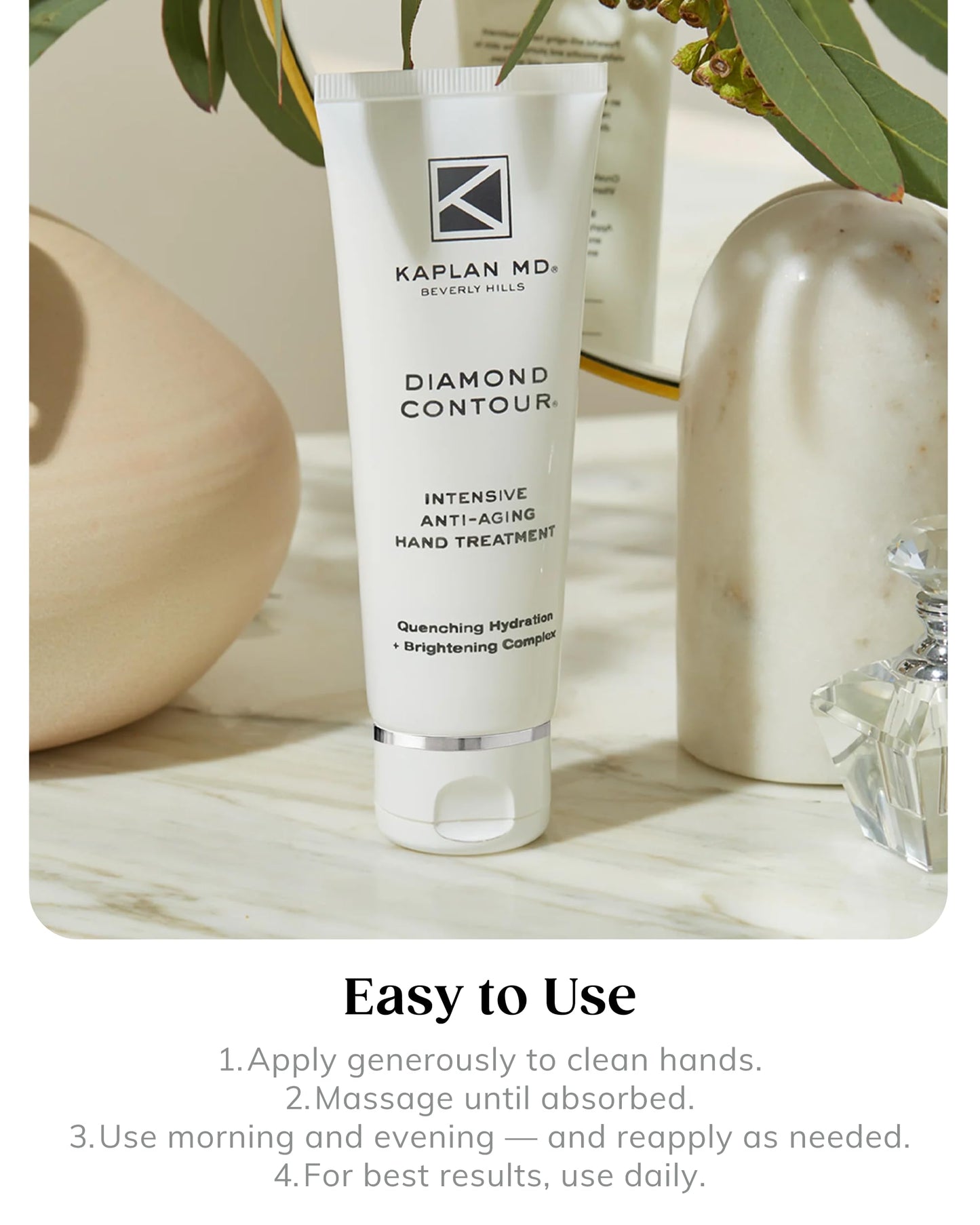 KAPLAN MD Anti Aging Hand Cream Treatment - 5 Essential Moisturizers Diamond Contour Intensive Hand Cream for Women with Vitamin C, Crushed Diamonds & Argireline - Dermatologist-Developed