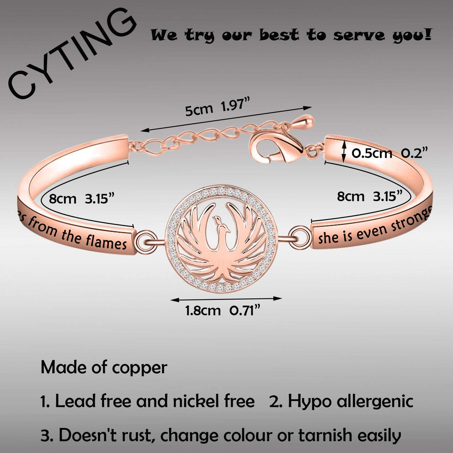 CYTING Phoenix Inspirational Quote Bracelet - Motivational Bird Jewelry Gift - When the Phoenix Rises From the Flames She Is Even Stronger Than Before