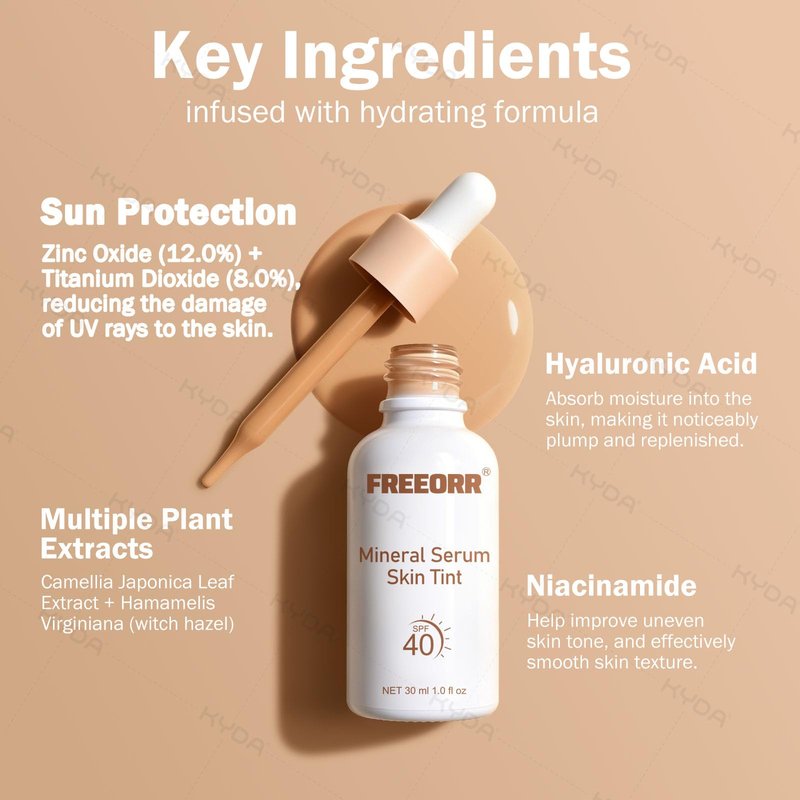 KYDA Skin Tint with SPF 40, Tinted Mineral Sunscreen Serum with Zinc Oxide,Tinted SPF Serum Foundation,Long Lasting Buildable Coverage like Foundation-1 Fl Oz, Natural Beige