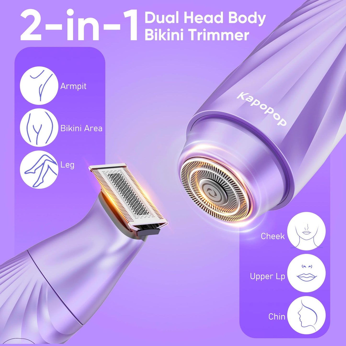 2-in-1 Electric Shaver for Women, Dual Head Bikini Trimmer