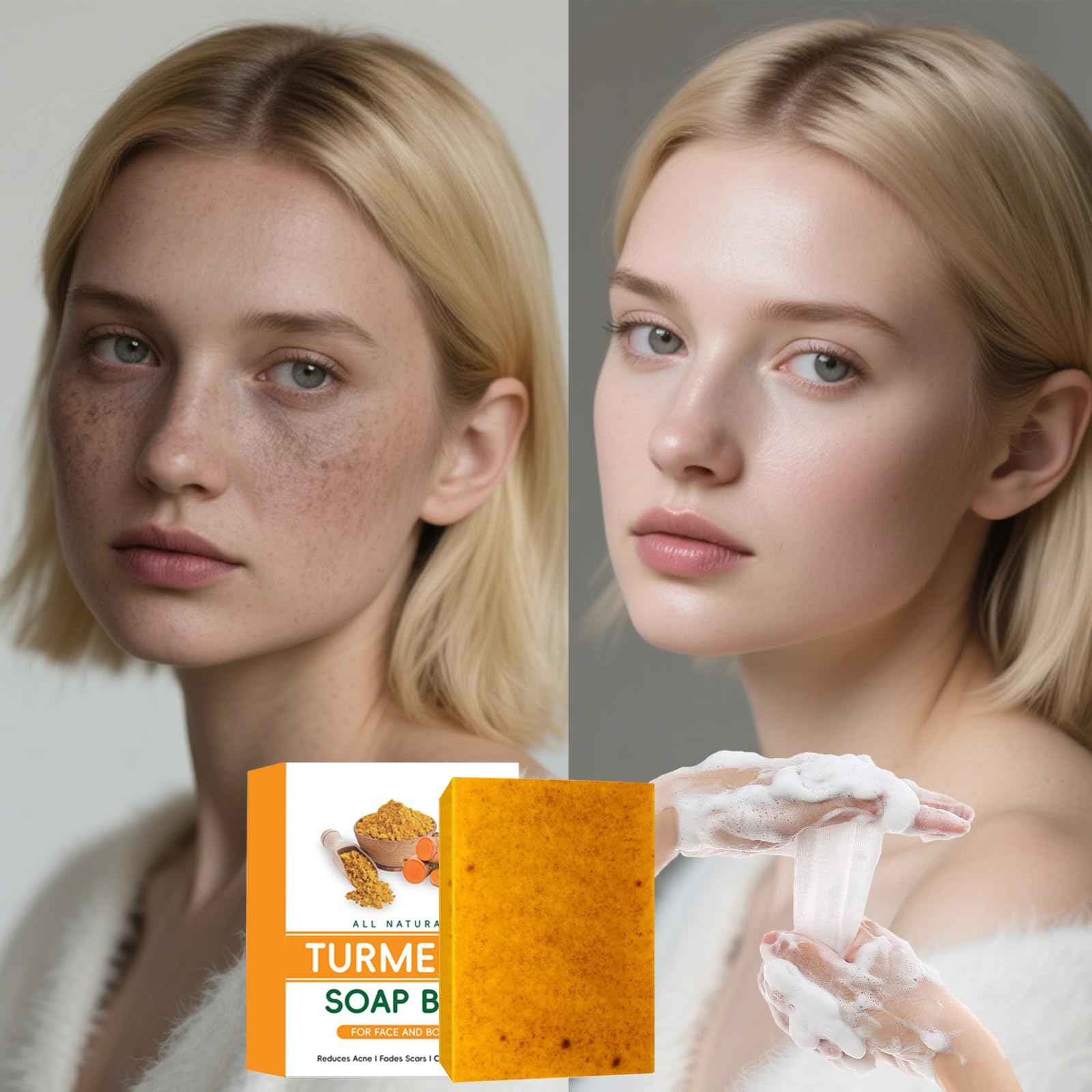 Lemon Turmeric Kojic Soap – Kojic and Turmeric Soap, Jabon De Curcuma Para Las Manchas, TurmericSoap Bar for Face and Body, Moisturizing Deep Cleansing