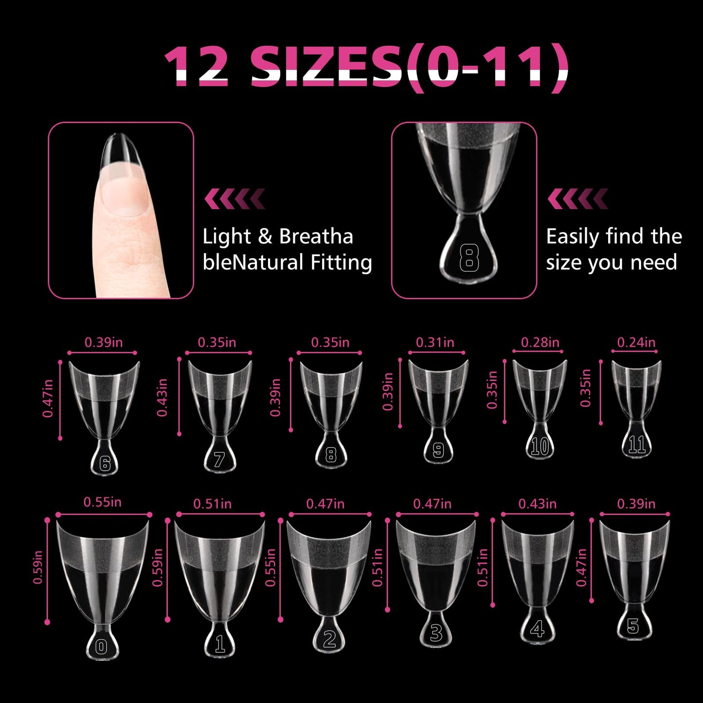 SITELENABY 600pcs Half Cover Short Almond Nail Tips, Extra Short Almond Soft Gel Nail Tips,Pre-designed Nails for Professional Salon 12 Size