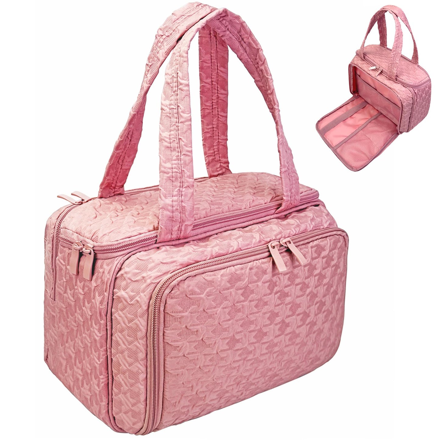 SMONT Toiletry Bag for Traveling Women, 11.5" Large Travel Makeup Toiletries Skincare Bag, Big Cosmetic Cosmetiquera Pink