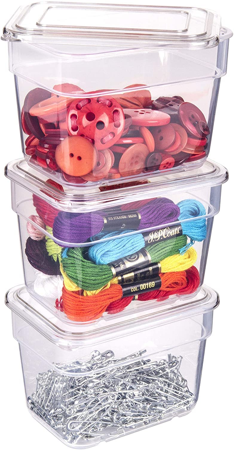 ArtBin 6969AG Bins with Lids 3-Pack, [3] Small Art & Craft Organizer Boxes, Clear