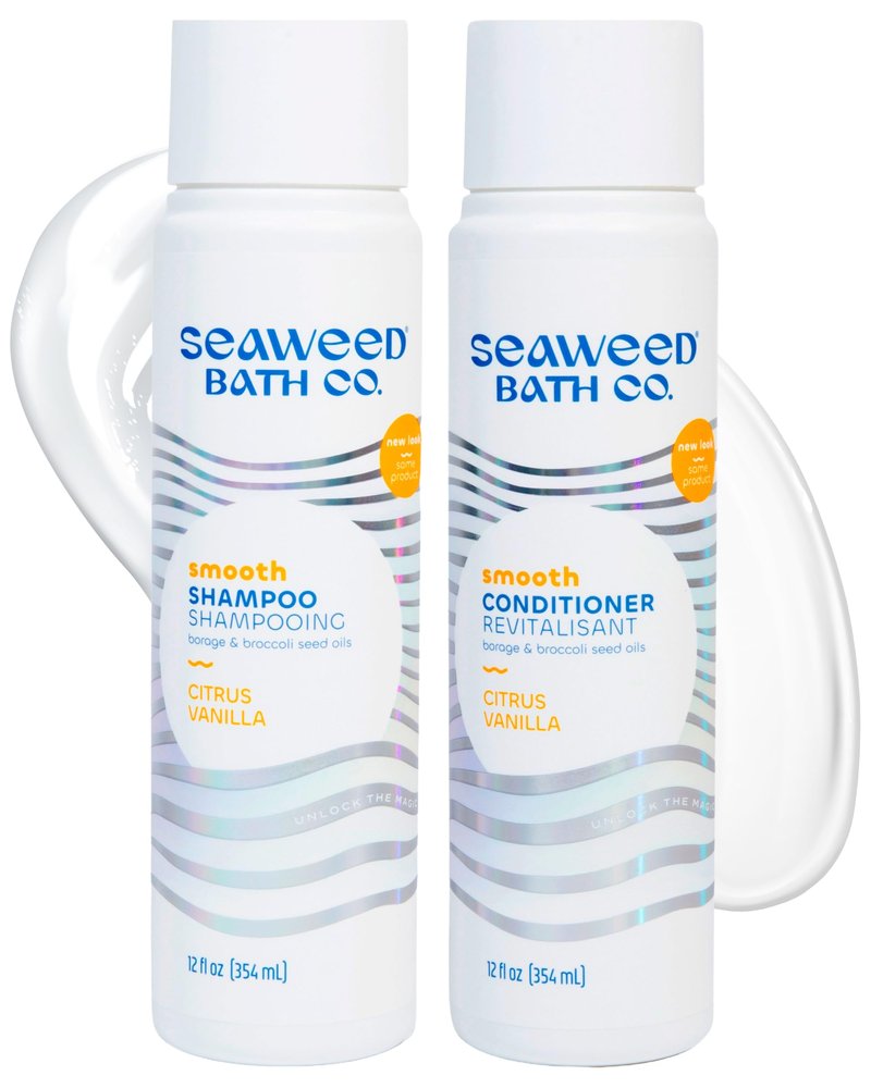Seaweed Bath Co. Smooth Shampoo and Conditioner Set - Citrus Vanilla - Hydrate With Aloe, Borage Oil, and Broccoli Seed Oil for Sleek, Shiny Hair - 12 oz (Pack of 2)