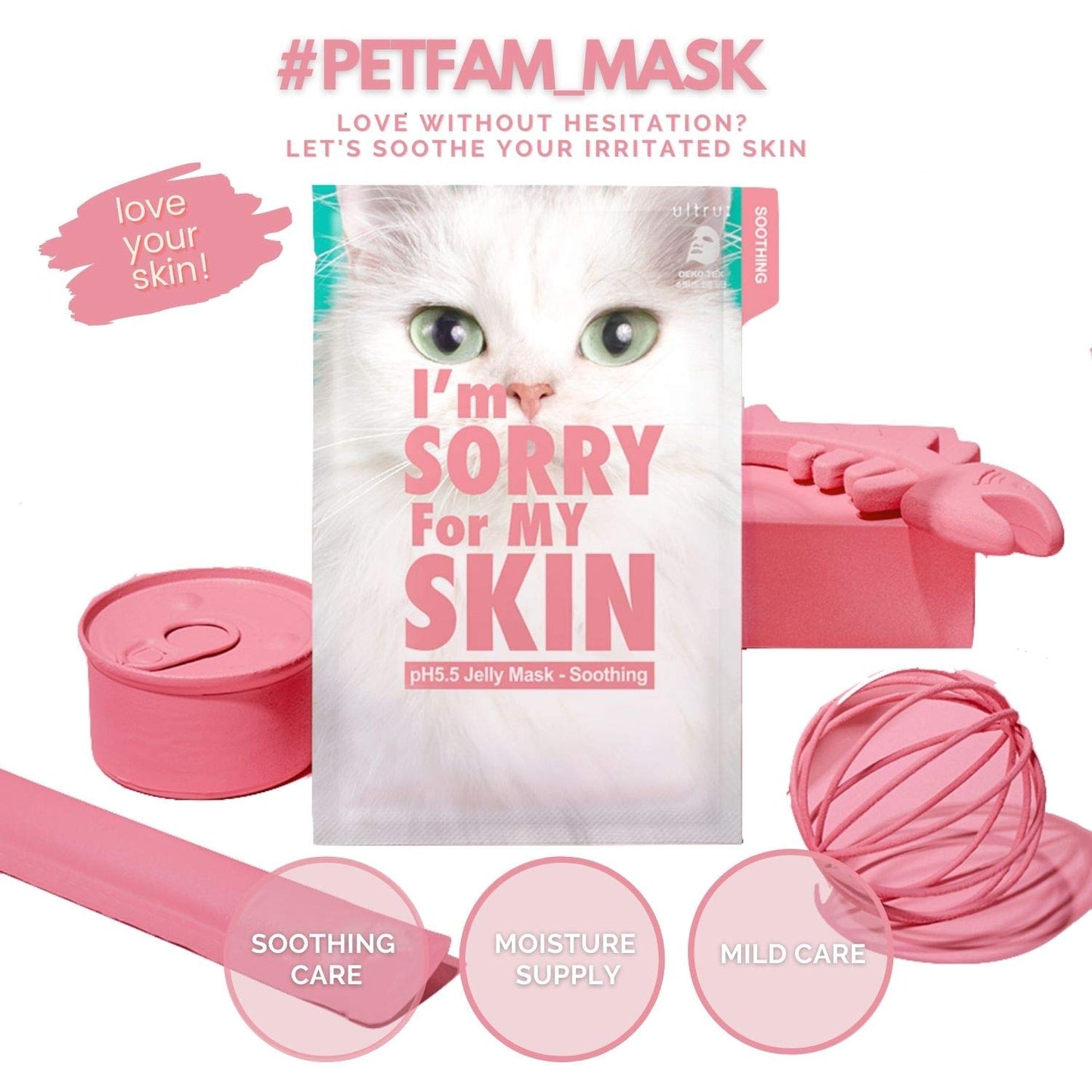 I'M SORRY FOR MY SKIN pH5.5 Jelly Face Mask Skin Care Set, Korean Skin Care Hydrating Masks, Self Care Items Beauty Gifts for Women, Pack of 10 (Soothing Fasial Mask - Cat)