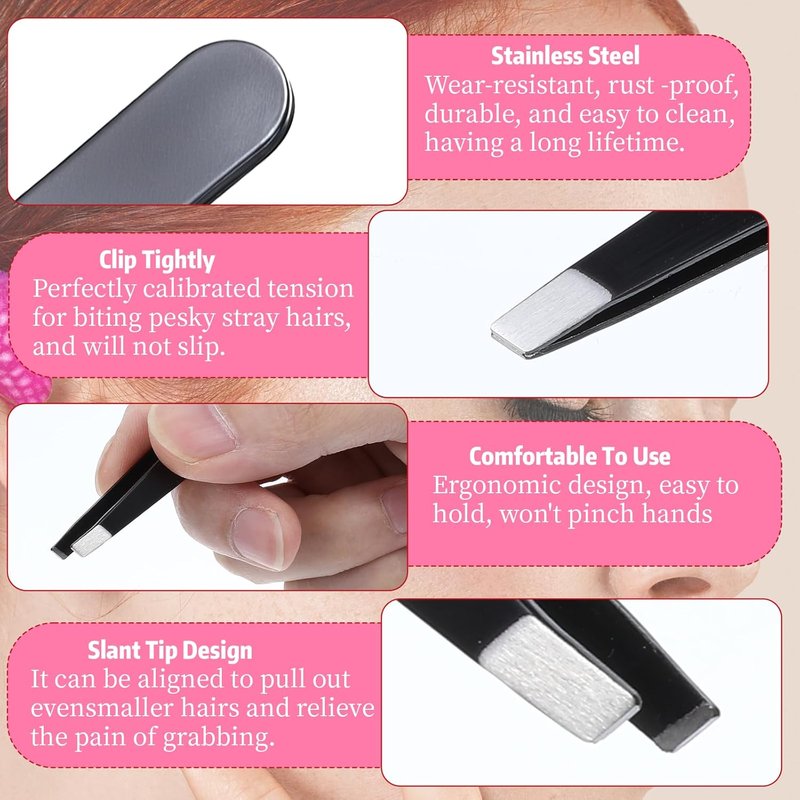 Professional Slanted Lash Tweezers - 64Pcs High Precision Stainless Steel for Eyelash Extensions & Ingrown Hair Removal