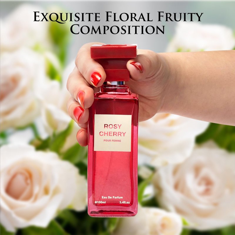 Rosy Cherry for Women - Fruity Floral Fragrance - Top Notes of Cherry & Bitter Almond - Base Scents of Vanilla, Cinnamon, Sandalwood, Cedar, Patchouli & Vetiver - Elegant 100ml Bottle, Women Parfumes