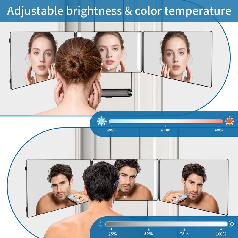 GOQELK 360 Self Hair Cutting Mirror – Premium HD Glass, Matte Anti-Fingerprint Finish, Anti-Fog, Adjustable & Portable Barber Mirror for Home & Travel