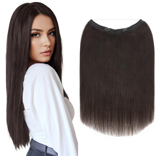 Elailite Halo Hair Extensions Real Human Hair for Women Natural Black Clip in Remy Hairpiece with Adjustable Invisible Wire 12 Inch 55G