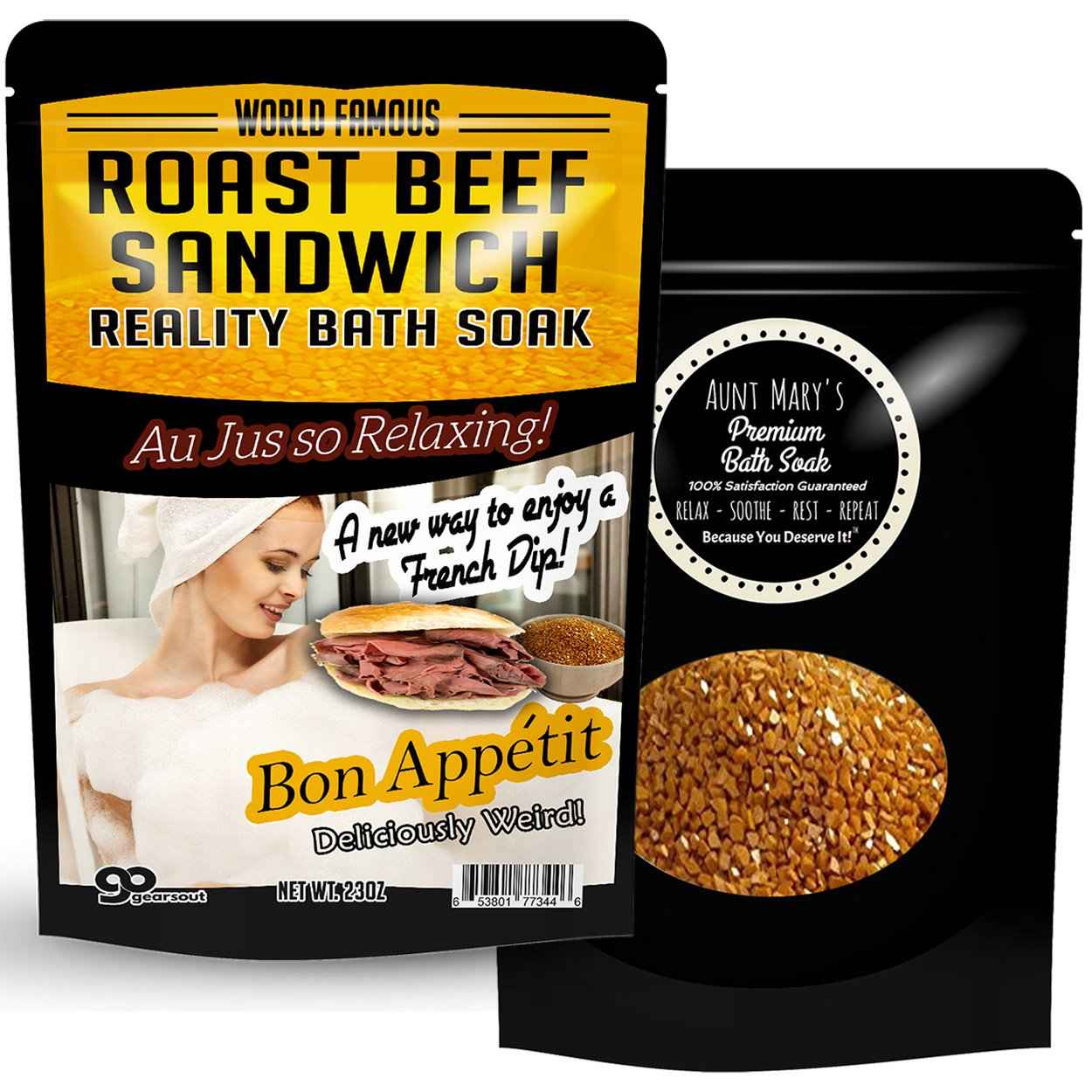 Amber Bath Salts - Luxury Roast Beef Sandwich Bath Soak - Funny Spa Gifts for Men & Women - Sea Salts - Au Jus French Dip