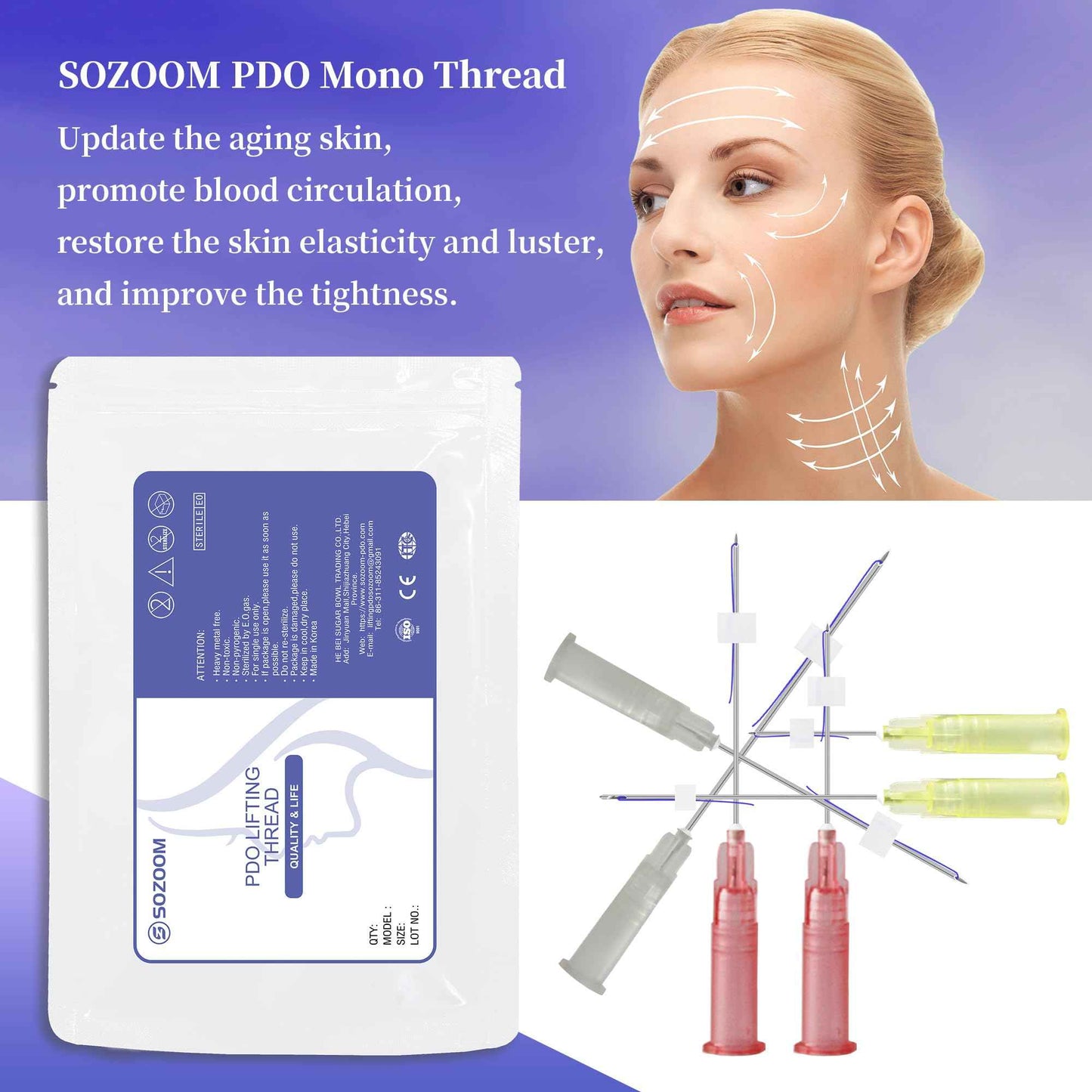 SOZOOM PDO Mono Thread, PDO Threads Lift Face and Body, Improve Skin PDO Threads (20PCS-27G-50mm)