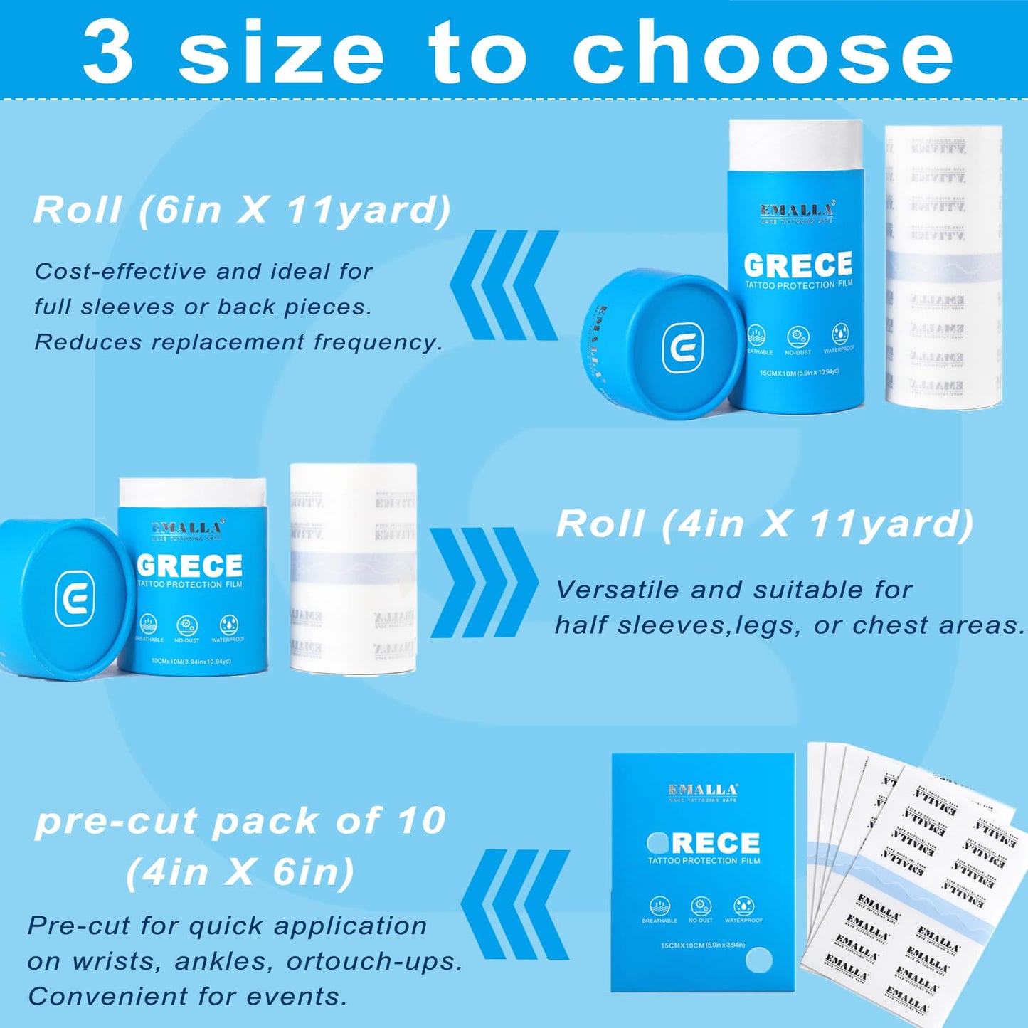 Tattoo Aftercare Bandage, 4in x 11yard Second Skin Tattoo Cover Waterproof Tattooing Cover Up Patch Transparent Tattoos Healing and Protection Film Recovery Derm Shield