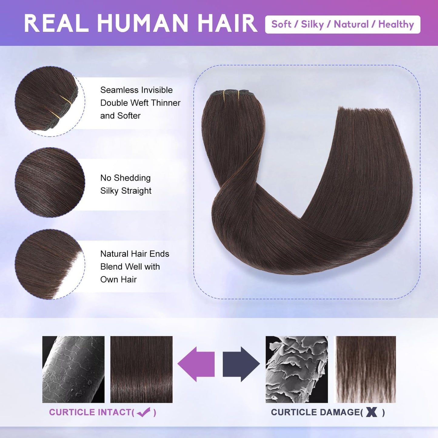 ZNXDJXE Dark Brown Clip in Hair Extensions Real Human Hair Invisible Seamless Remy Human Hair Clip in Extensions for Women 16 Inch, 8pcs Per Set with Double Weft
