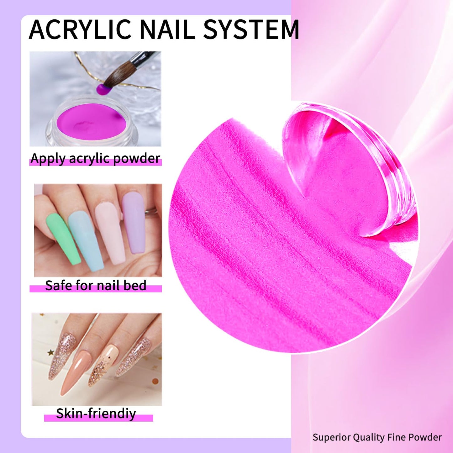 SULLMAR Nail Acrylic Powder Set 18 Colors DIY Nail Art Glitters Acrylic for Nails Sparkling Acrylic Nails Great for Home Manicure Sugar Powder for Nail Art Supplies