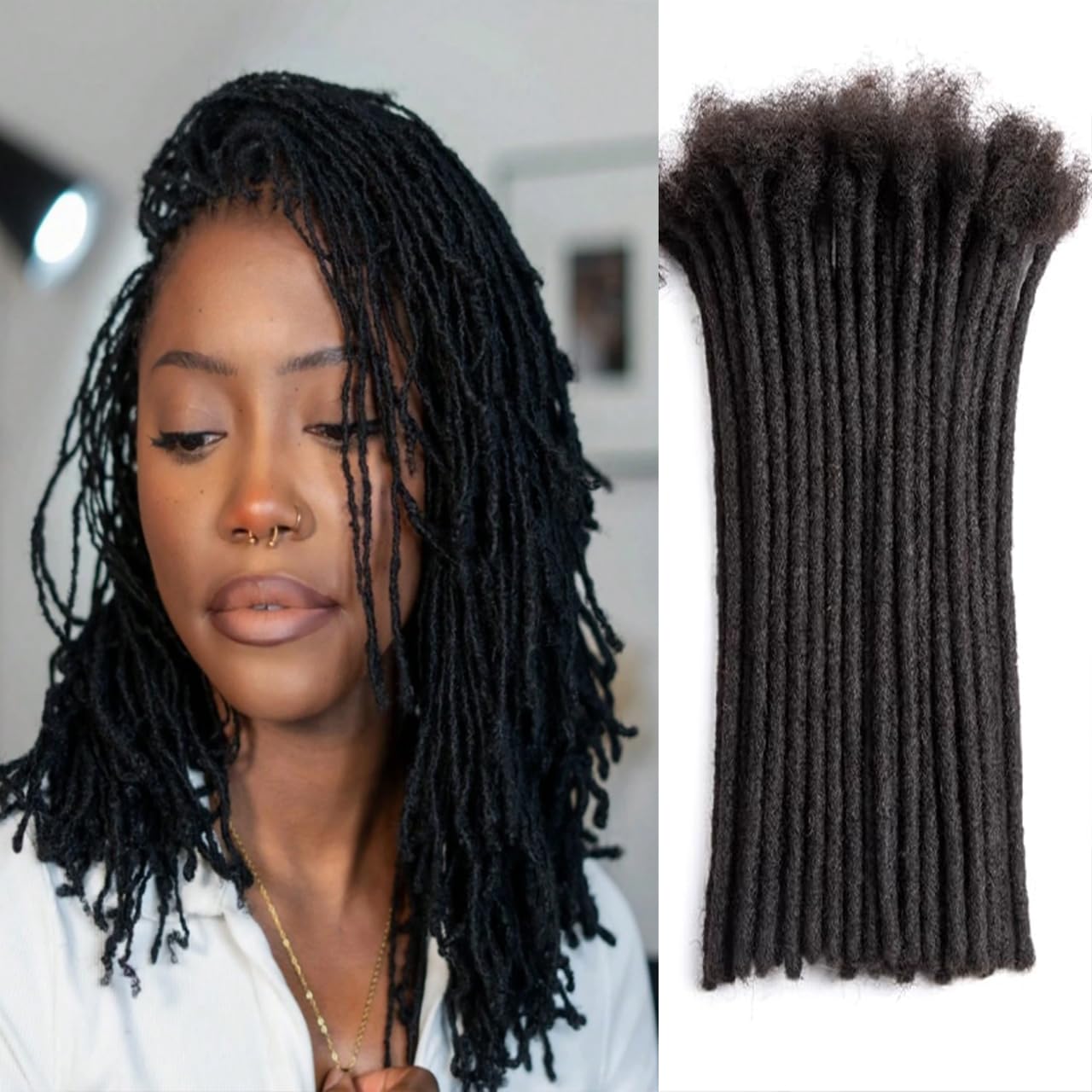 Teresa Human Hair Dreadlock Extensions Human Loc Extensions 0.8cm Width 6 Inch 20 strands Real Hair Dreadlock Extensions Loc Extensions Human Hair For Men/Women/Kids