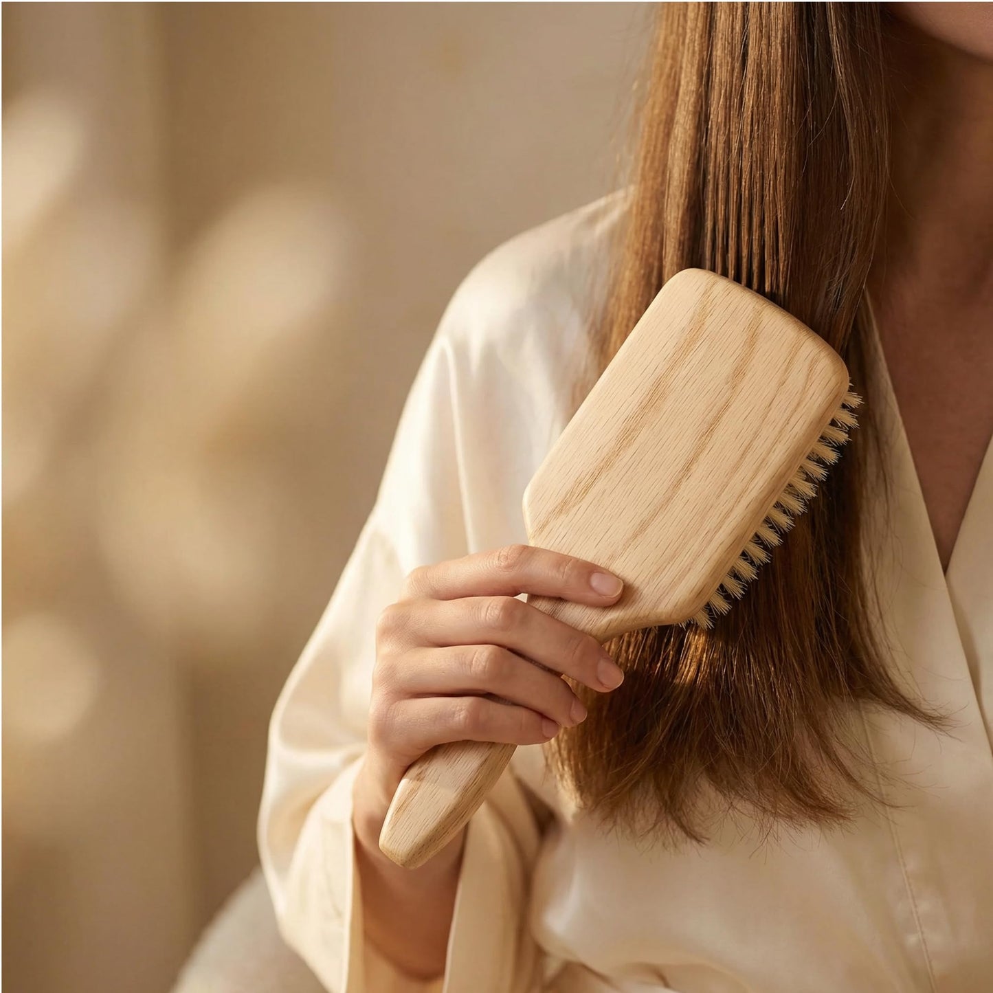 TRENFI 100% Boar Bristle Hair Brush - Soft Natural Bristle Wooden Paddle Brush for Fine Thin Hair, Distributes Scalp Oils for Smooth Shine, Solid Red Oak Handle for Women Men