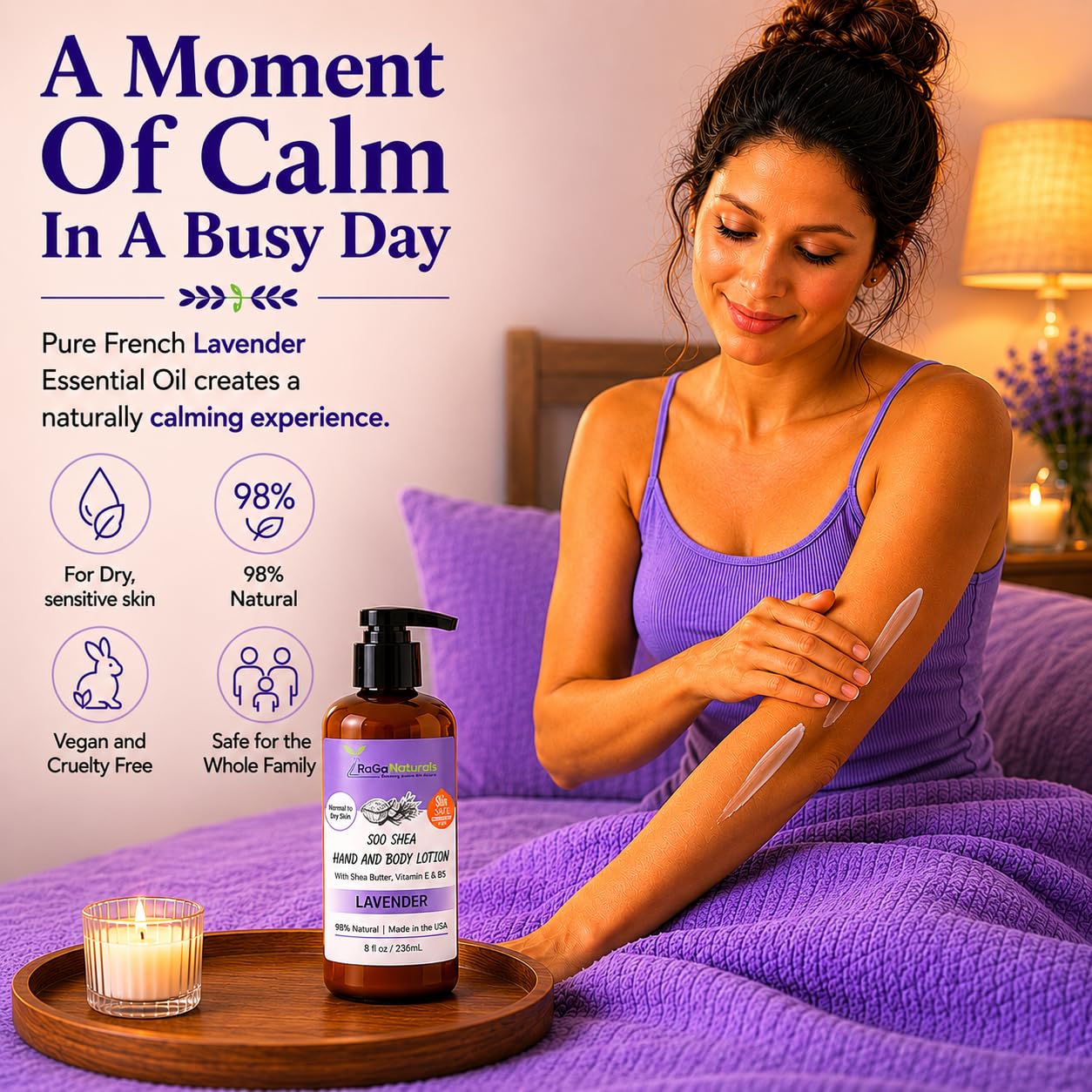 Lavender Shea Butter Hand and Body Lotion - Moisturizing, Plant-Based Formula with Argan & Avocado Oil | 8 Fl Oz
