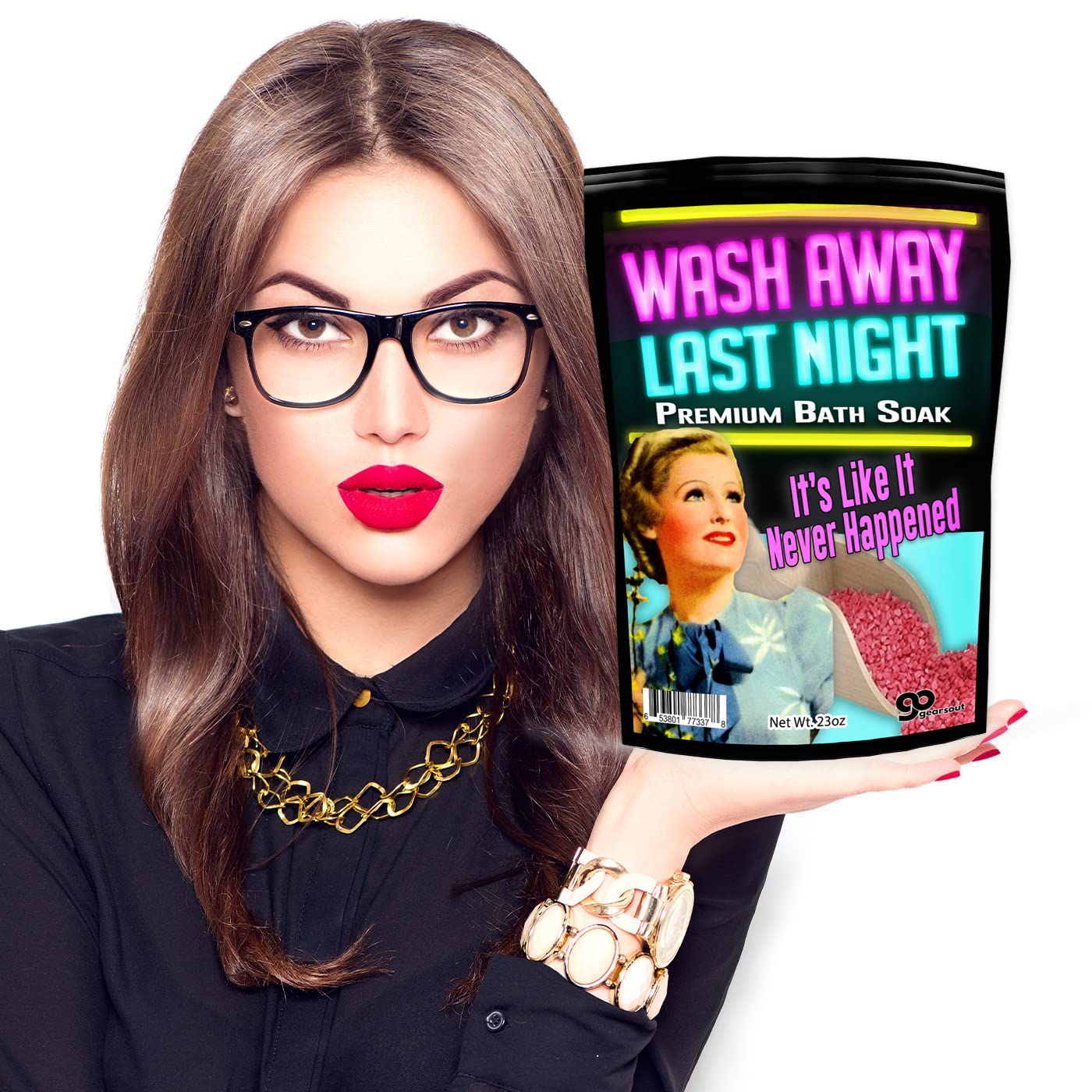 Gears Out Pink Bath Salt Luxury Bath Soak - Wash Away Last Night - Funny Girlfriend Gifts for Best Friends - Mediterranean Sea Salts - Ladies Night Gifts - Bachelorette Party Favors