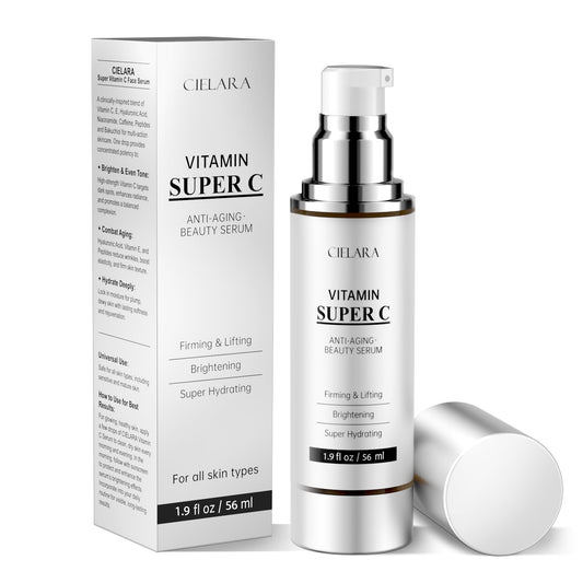CIELARA Vitamin C Serum for Face, Anti Aging 20% Super C Serum With Vit C Hyaluronic Acid, Vitamin E, Peptides, Collagen Wrinkle Serume for Dark Spot, tighten, firming, lift, Brightening-1.9 Fl Oz