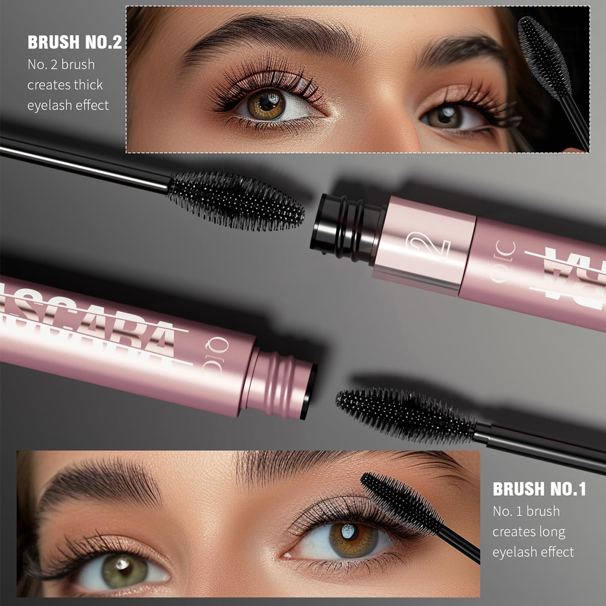 2 in 1 Double-effect 4D Curling Black Mascaras,Waterproof & Smudge Proof Lash Extensions Stereo Lengthening Mascara For Women,Quick-Not Sticky Long Lasting Charming No Clumping(2Pcs) B