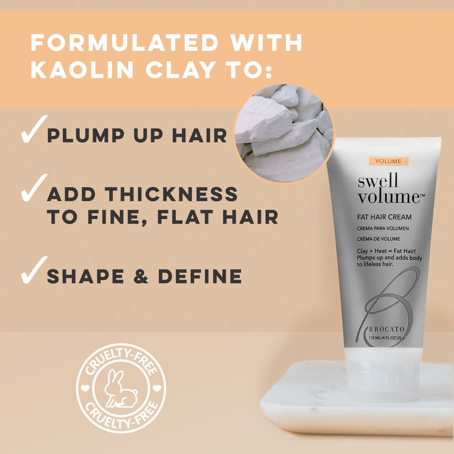 Brocato Swell Volume Hair Cream, 6 Oz: Volumizing & Thickening Cream for Men & Women | Heat Activated Fat Hair Volumizer Cream Plumps, Shapes & Adds Thickness to Thin Hair | Formulated with Clay