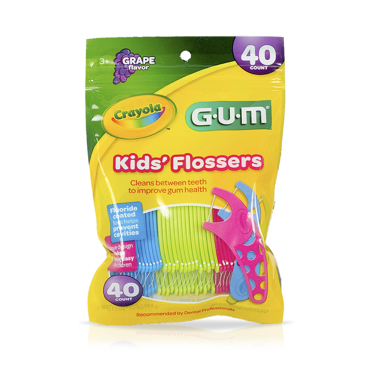 GUM Crayola Kids Flossers with Fluoride - Designed for Little Hands - Fun Grape Flavor - Easy to Use Kids Floss Picks for Children Ages 3+, 40ct (6pk)