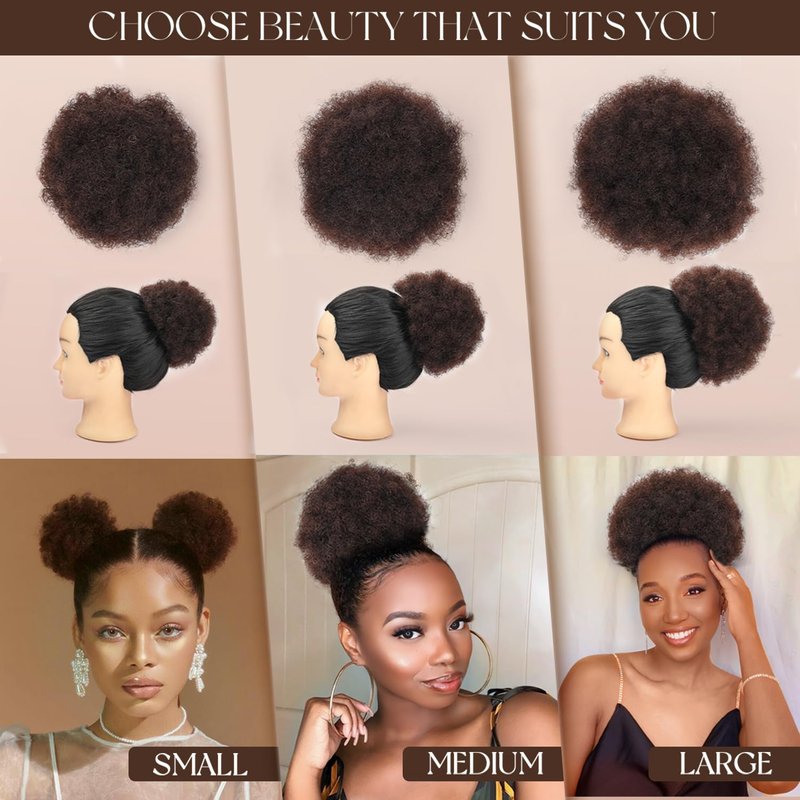 Human Hair Ponytail - 8 Inch Kinky Curly Puff Extensions | Medium Brown, Soft & Durable