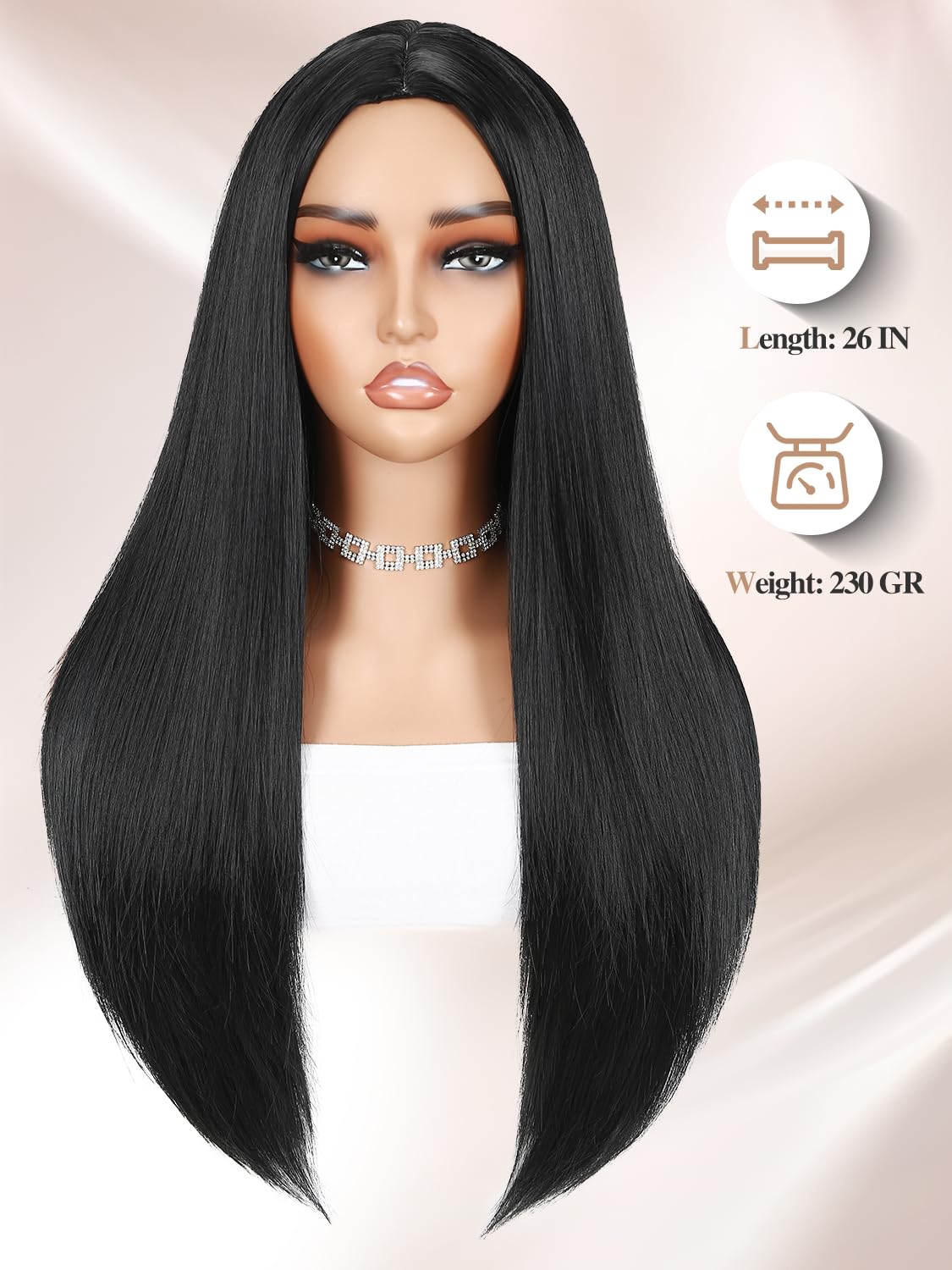 Long Black Wigs Straight Black Hair Dye Wig for Women Middle Part Synthetic Heat Resistant Natural Hair for Party or Halloween Costume Full Black Wigs for Girls