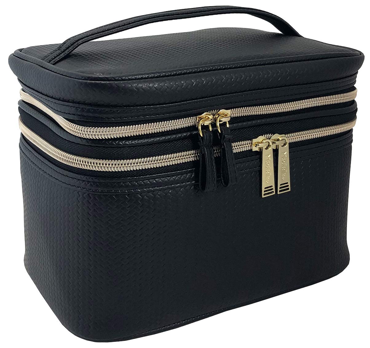 Conair Travel Makeup Bag, Large Toiletry and Cosmetic Bag, Perfect Size for Use At Home or Travel, Five Piece Train Case Set in Black