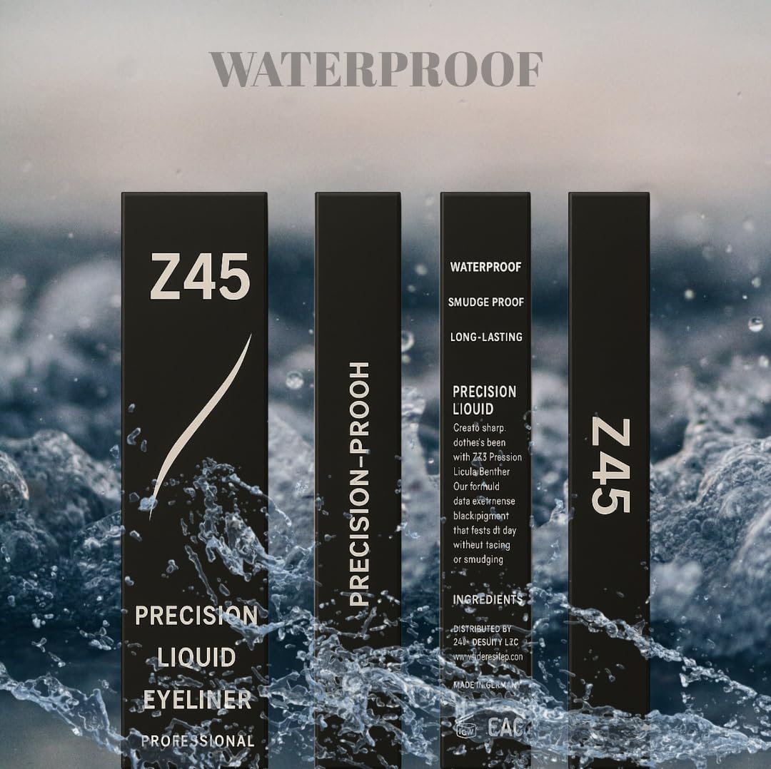 Z45 Black Eyeliner,Waterproof & Smudge Proof, Long Lasting Liquid Eyeliner, Quick Dry,Deep Matte Black, Professional Makeup LookWinged Cat Eye, Sharp Wing,Easy Wing, Beginner Eyeliner
