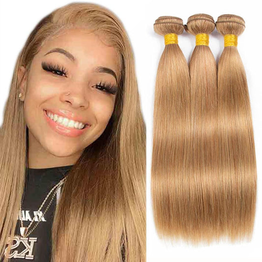 Leruikair Human Hair Bundles 20 22 24 Inch Straight Bundles Human Hair Honey Blonde Color 27 Unprocessed Brazilian Soft Quick Weave Hair for Black Women