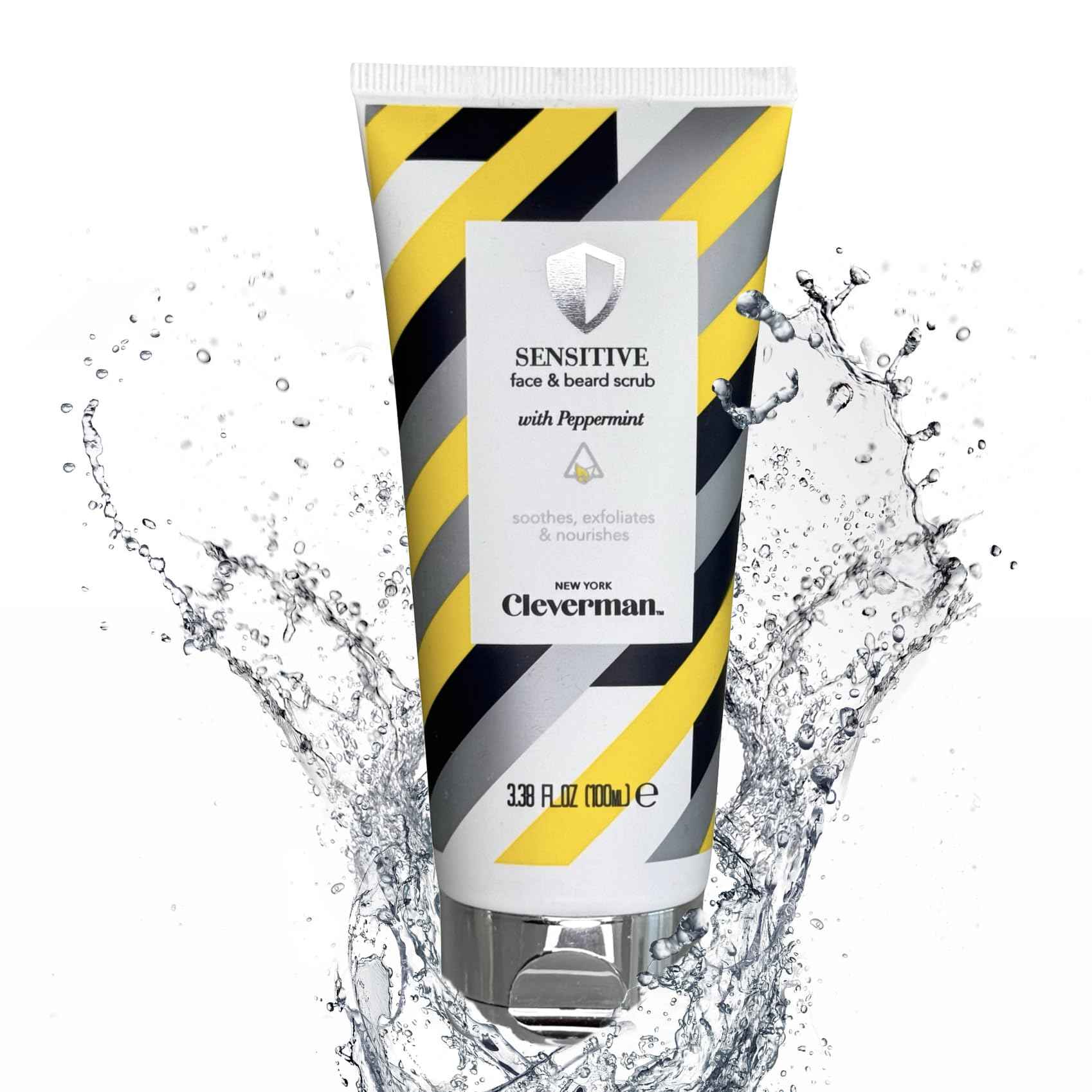 Cleverman Sensitive Face and Beard Scrub for Men, 100ml, Peppermint-Infused Exfoliating Facial Cleanser