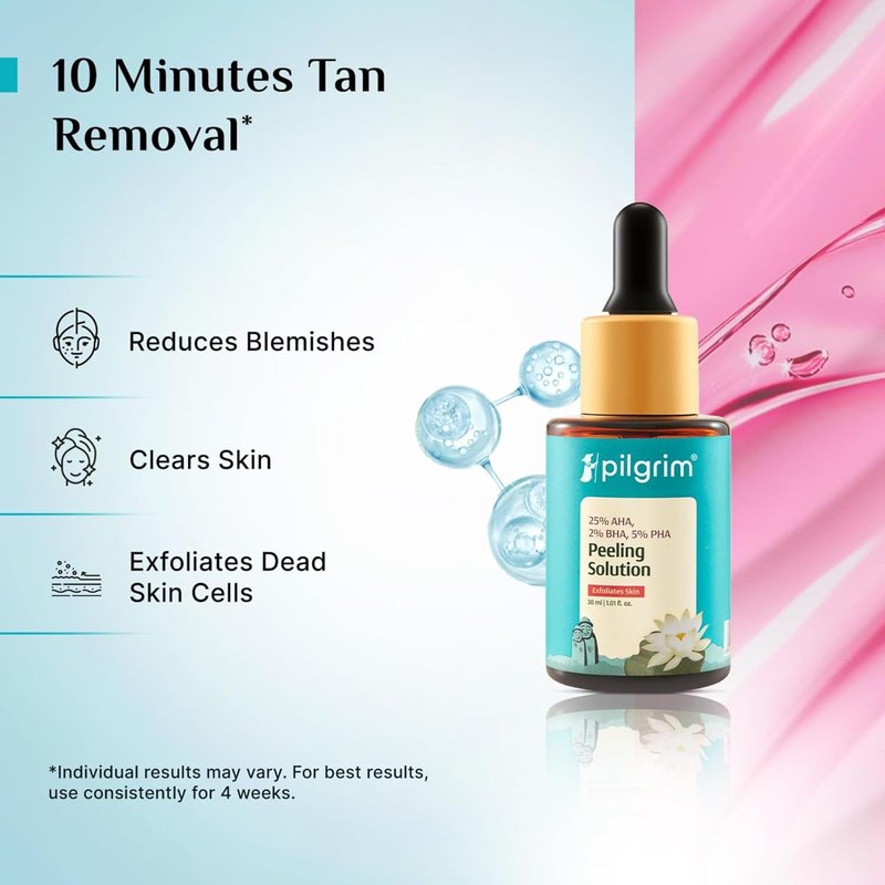 Pilgrim AHA BHA PHA Peeling Solution - Exfoliant for Radiant Skin | Deep Cleansing Facial Peel | 1.01 Fl Oz (30ml)