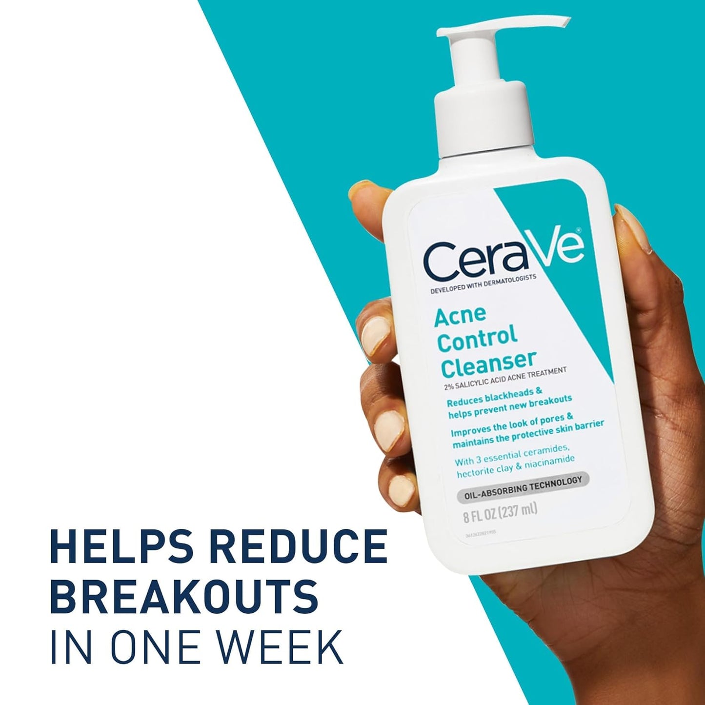 CeraVe Acne Treatment Face Wash - Salicylic Acid Cleanser with Clay & Niacinamide | 8 Ounce