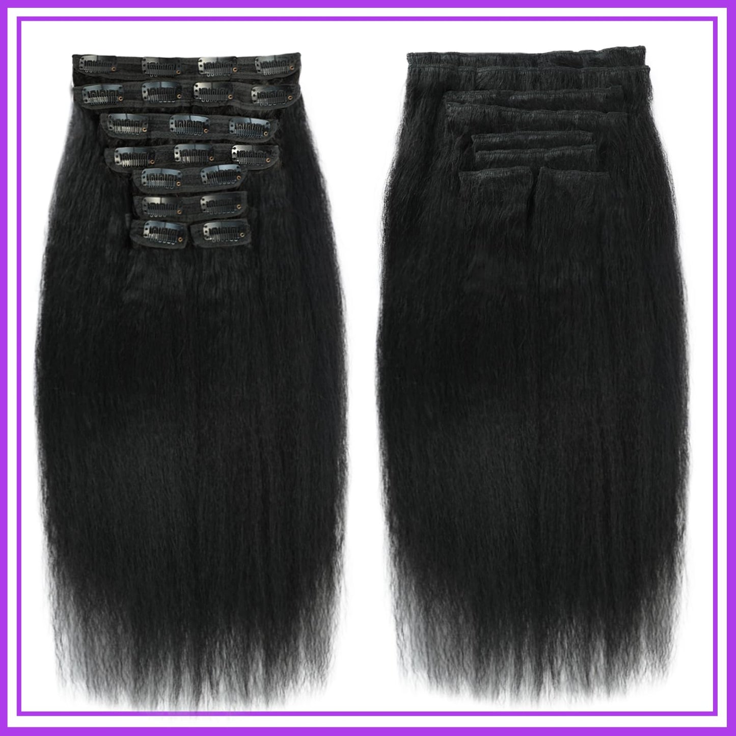 Clip in Hair Extensions Real Human Hair 14 inch Kinky Straight Clip ins For Black Women Remy Human Hair Extensions Clip ins Natural Color 8pcs 20 Clips 100g/Set