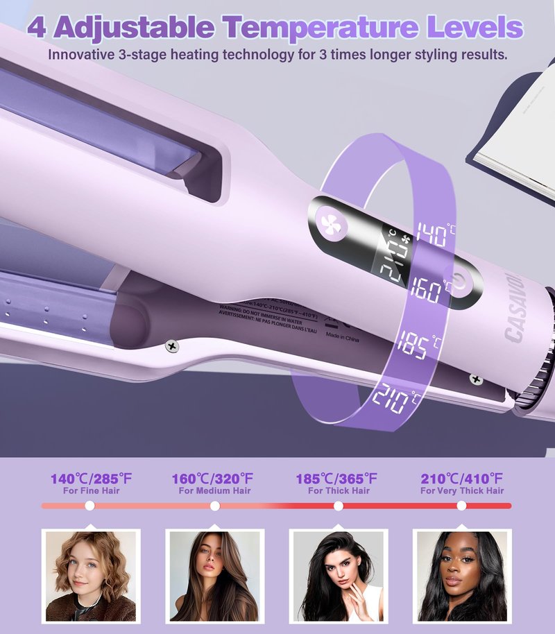 Dual Voltage Hair Dryer Brush for Travel,4 in 1 Blow Dryer Brush,Hair Crimpers and Wavers with Cool Airflow,Volumizer,110-240V Dual Voltage with European Plug Adapter(Purple)