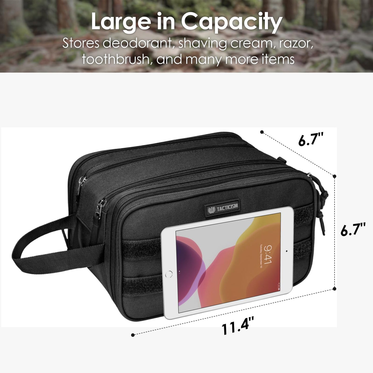 TACTICISM Large Black Toiletry Bag for Men and Small Brown Dopp Kit, Bundle Sales