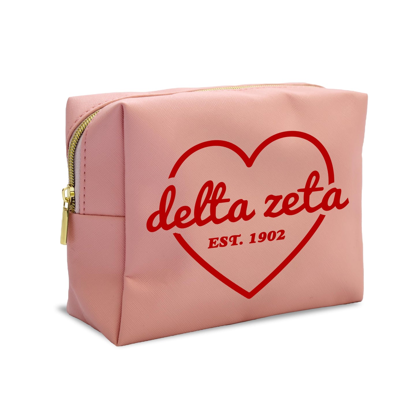 Sorority Shop Delta Zeta Makeup Bag - Multi-Purpose PU Leather, Water-Resistant Makeup travel bag with Licensed Design and Zipper Closure, Perfect Delta Zeta Sorority Gifts for Women